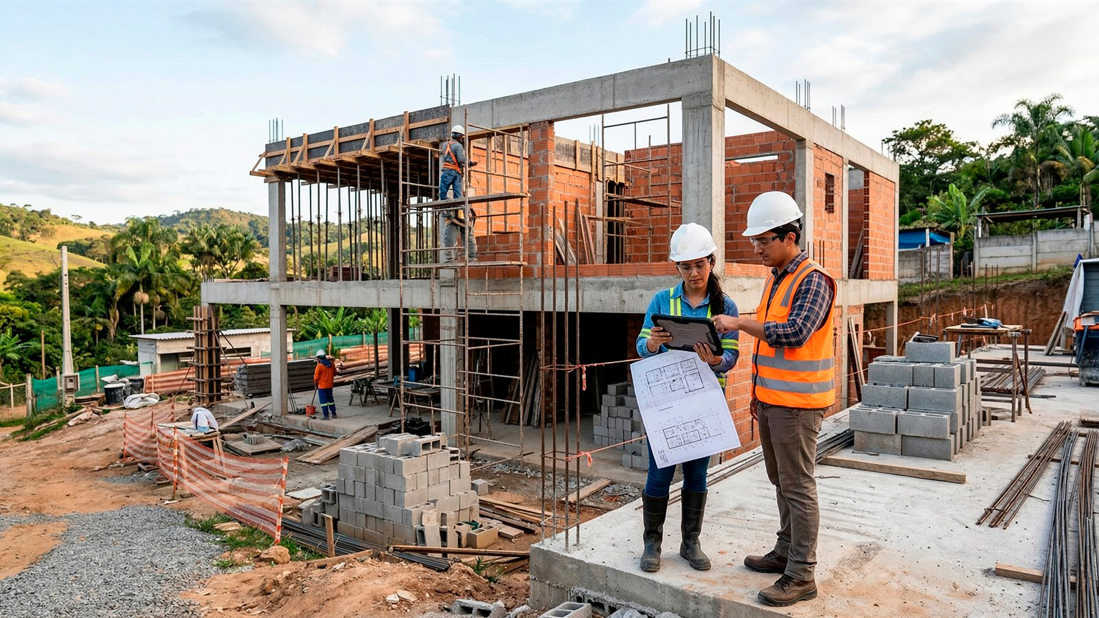 Imagem de obra residencial para referencia de escopo e padrao construtivo