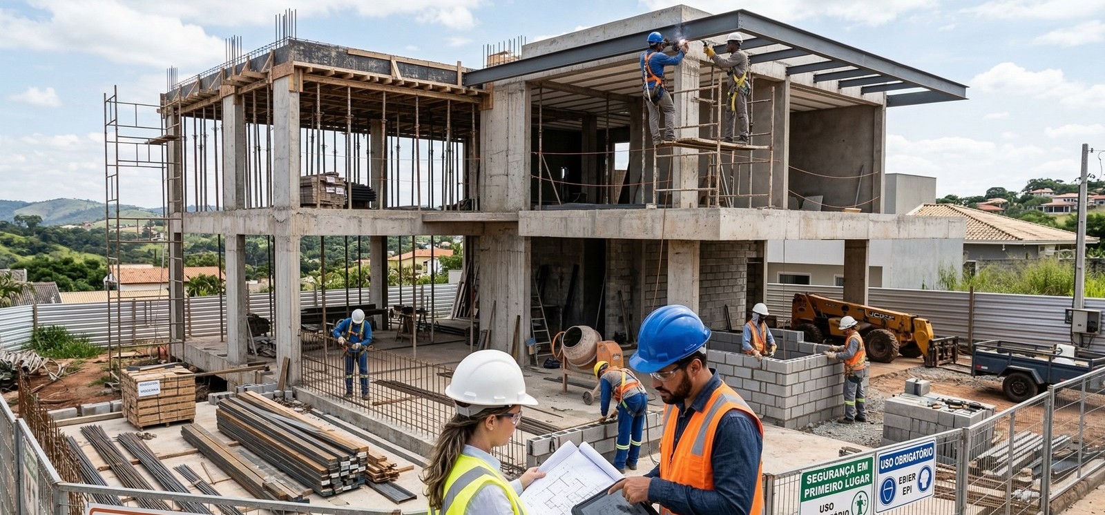 Execução de reforma em campo com equipe técnica